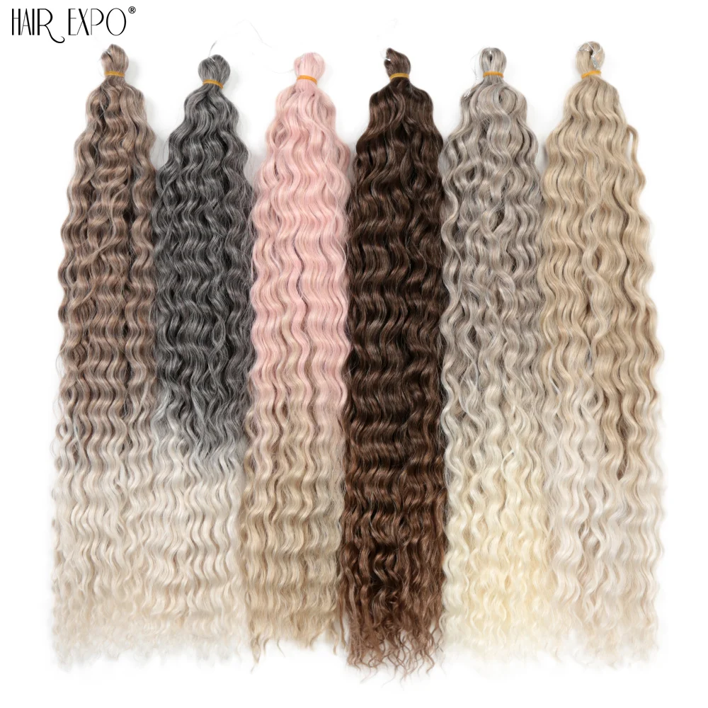 22" Ariel Curl Häkelhaar Synthetische Tiefe Welle Geflecht Haarverlängerung Ombre Ariel Curl Haar Weiche Wasserwelle Twist Haar Blond Rosa