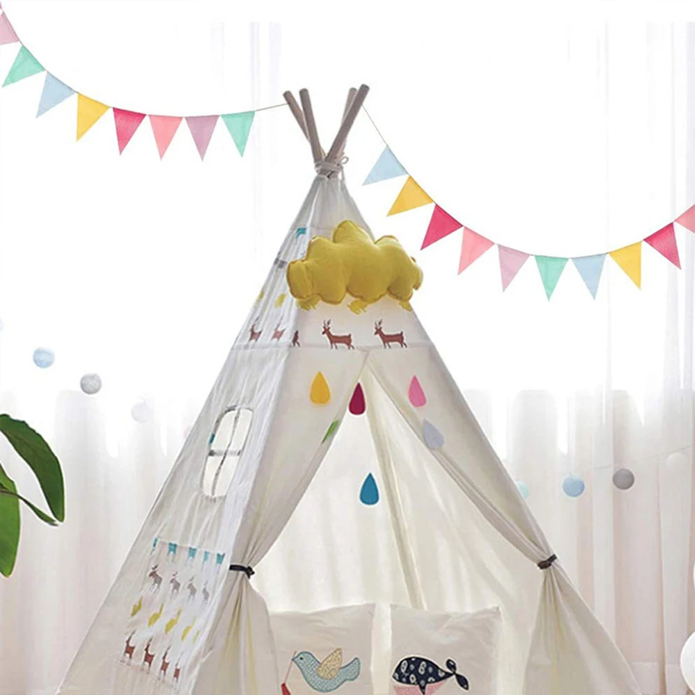 Vintage Colorful Burlap Linen Bunting Flags Pennant For Happy Birthday Party Wedding Decoration Candy Bar