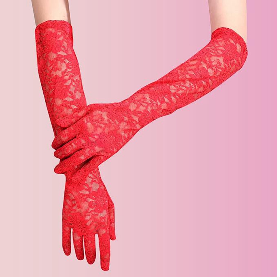 New Arrival Black White Red Long Lace Gloves Cheap Bride Gloves For Bride Finger Guantes 2025