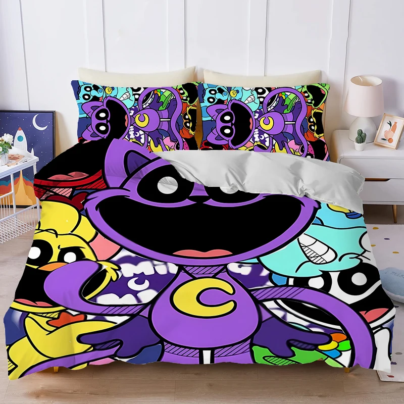 Smiling Critters Bedding Set New Cool Anime Quilt Cover Pillowcase Cute Cartoon Bed Bedroom Beddings Suit Duvet Cover Kids Gift