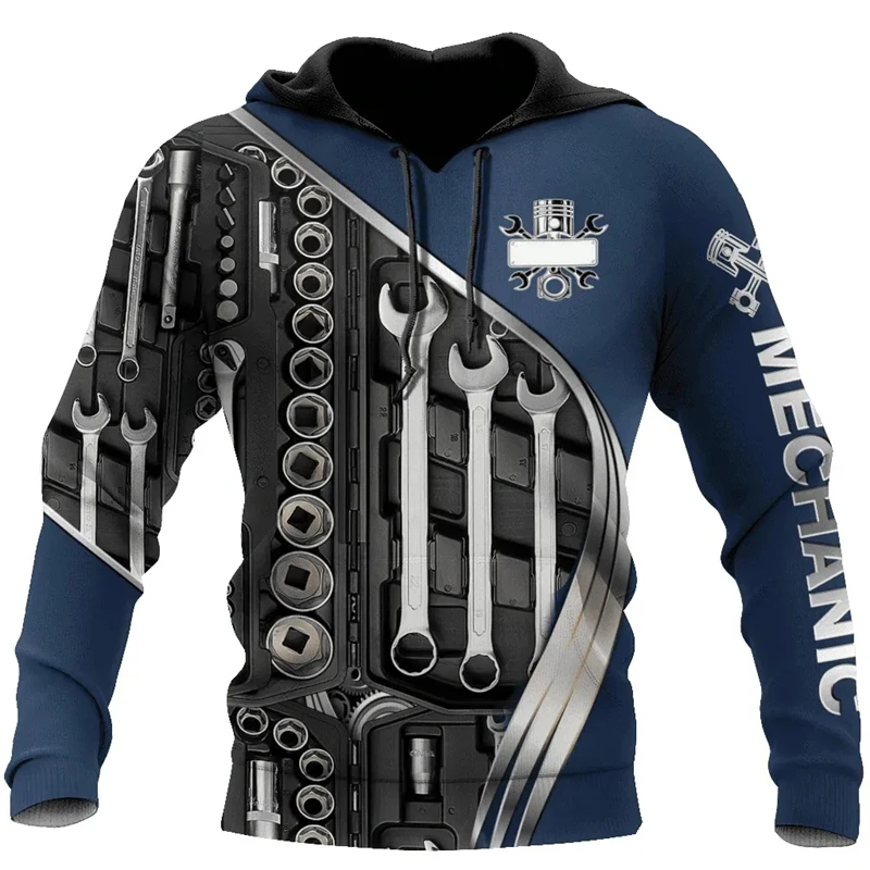 Sudaderas con capucha para hombre, camiseta Vintage, ropa para hombre, Tops con estampado 3d de mecánico, sudaderas con capucha informales de moda para calle, jerséis de gran tamaño