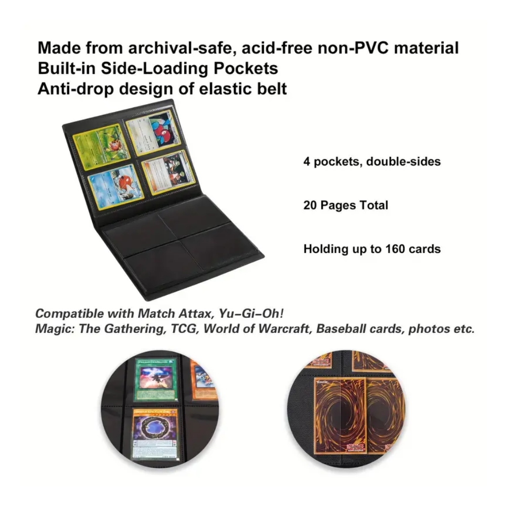160-Pocket Extra-Large Trading Card Binder - Durable PP Material, Protective Album for Game and Collectible Cards