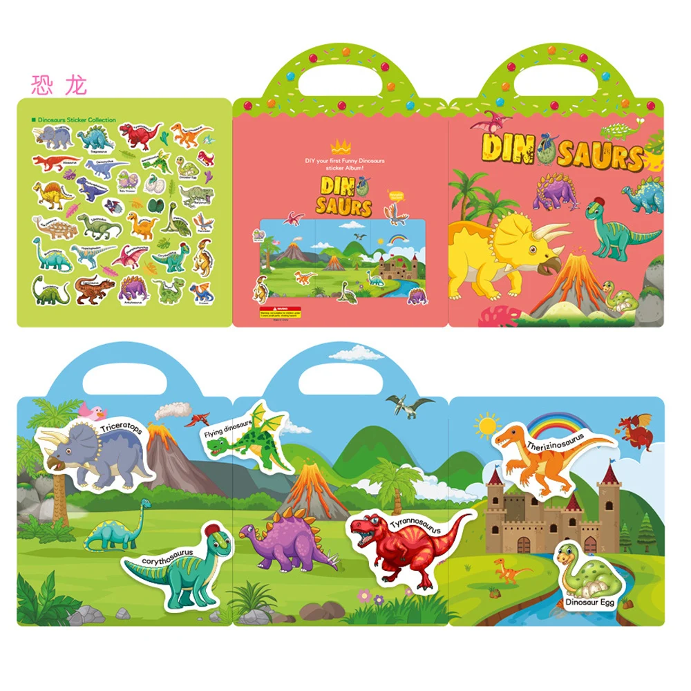 Novas crianças cena adesivos diy hand-on quebra-cabeça adesivo livros reutilizáveis dos desenhos animados animal aprendizagem cognição brinquedos para crianças presente