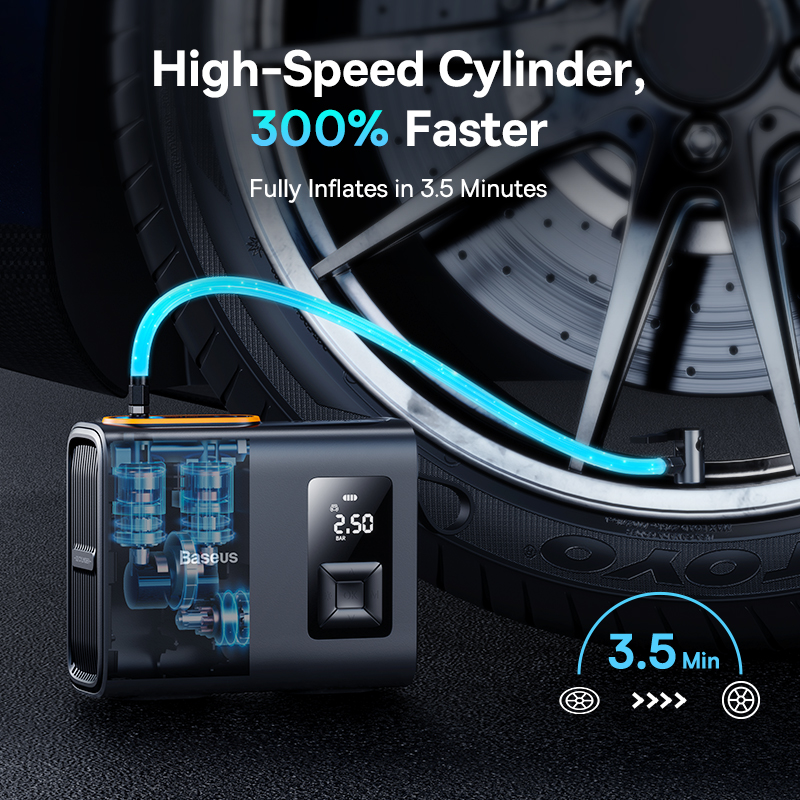 Baseus Doppelzylinder-Funkluftpumpe, 250 W, Elektroauto-Luftkompressor, Reifenfüllpumpe, tragbare Motorradpumpe