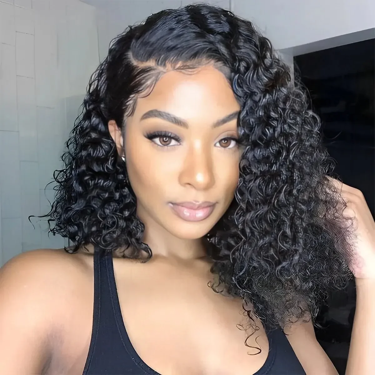 Cabelo brasileiro curto kinky curl pacotes com fecho 100% não processado extensão de trama de cabelo humano cor natural cabelo virgem
