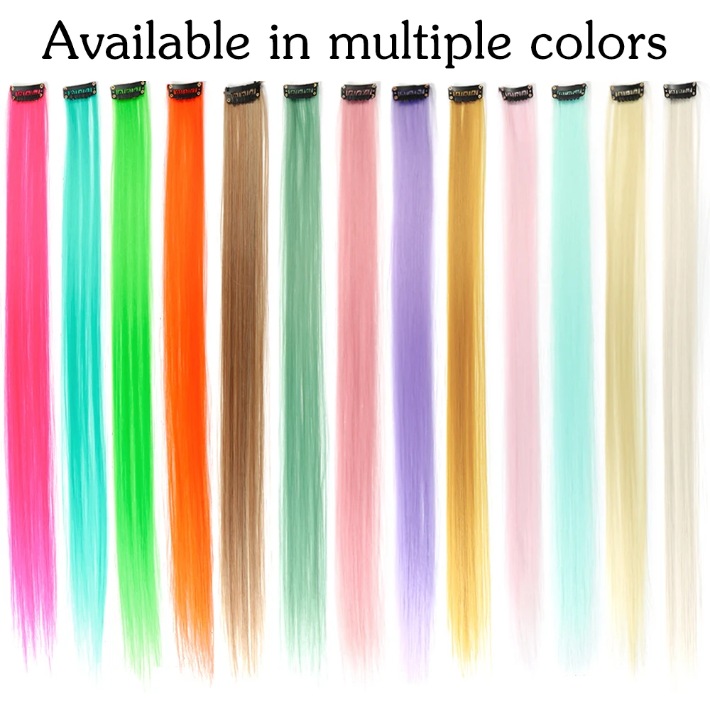 Lansa extensões de cabelo sintético com clipes, extensões de cabelo liso resistentes ao calor, cor preta, grampo de cabelo feminino 8 g/pçs