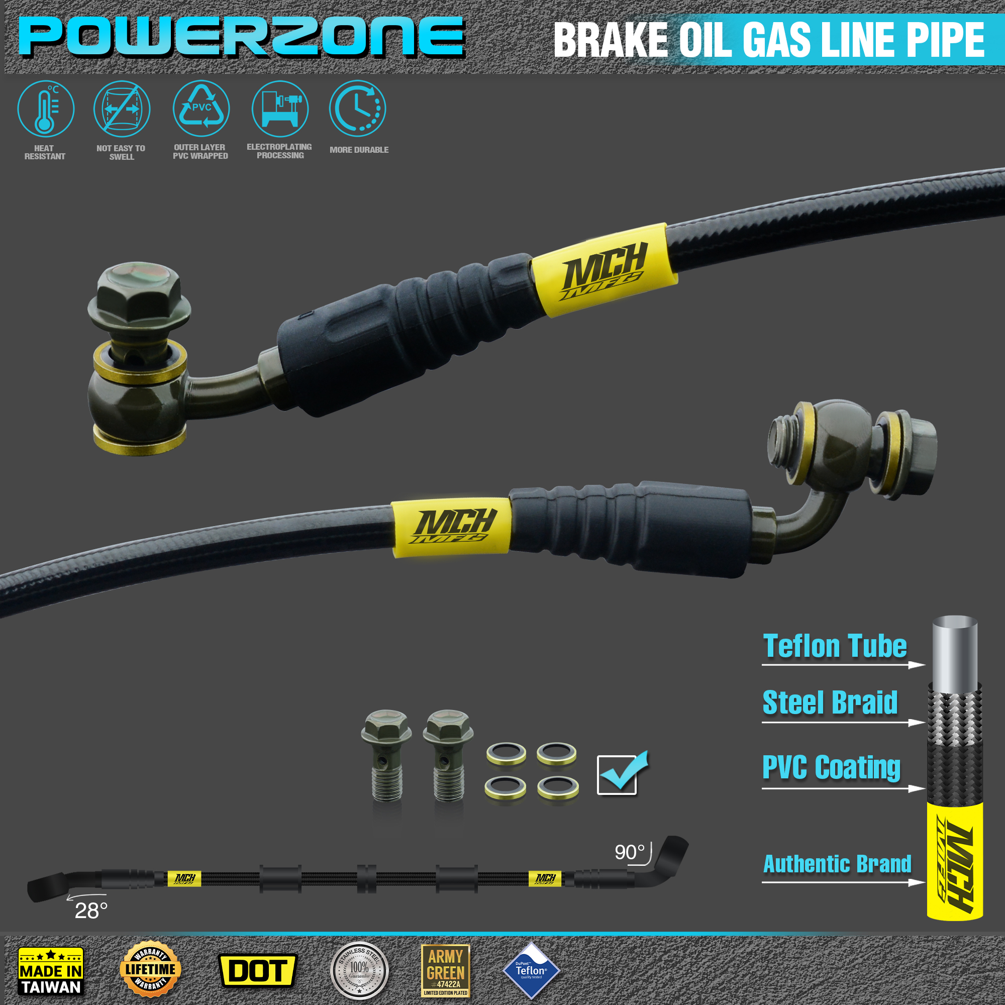 Motorrad Dirt Bike geflochtener Stahl hydraulische Bremsleitung Kupplungsölschlauch 400 bis 2300 mm 90–28 Grad passend für Racing MX Schwarz