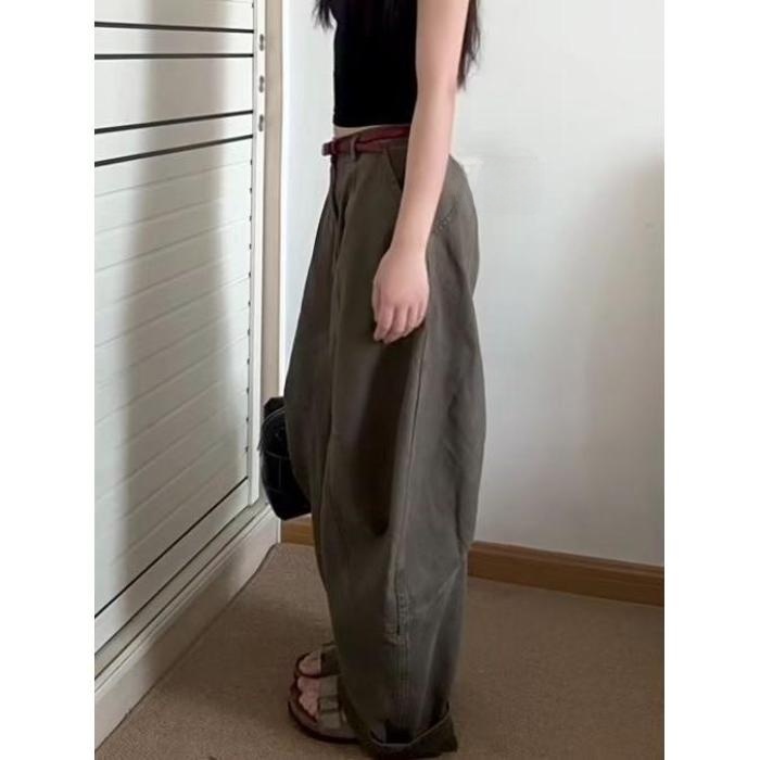 Randomly Distributed Women's High Waist Wide Leg Pants Zipper Closure Polyester Cotton Blend Casual Wear All Seasons
