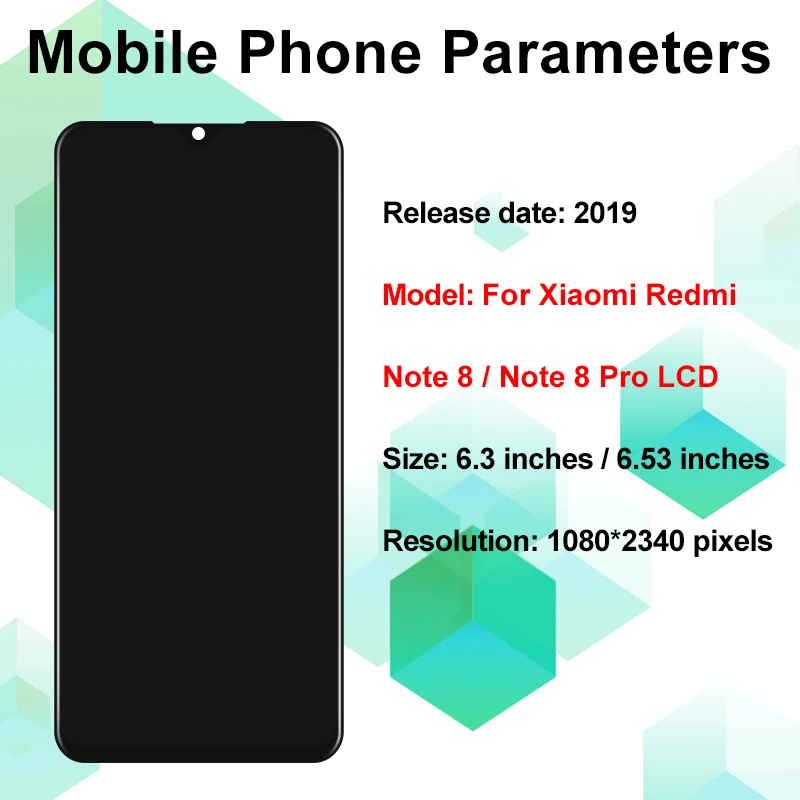 Tela IPS para Xiaomi Redmi Note 8, LCD Touch Digitizer, Peças de Reposição, M1908C3JG, Nota 8 Pro, M1906G7G