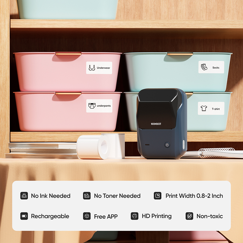 Portable Niimbot B1 Wireless  Label Maker Adhesive Sticker Printer Labeling Machine for 20-50mm Labels