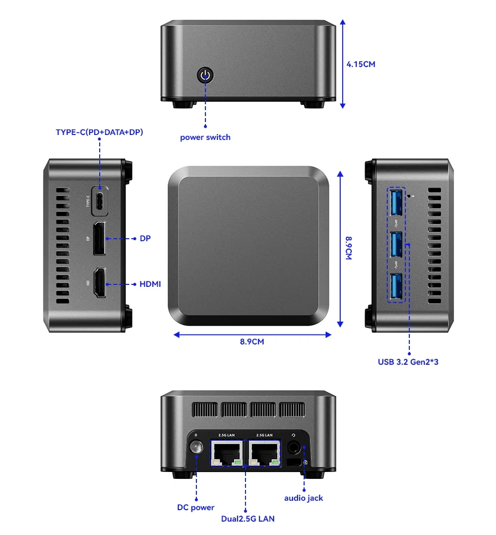 N1 PRO Palm Mini PC N100 N150 Windows 11 Pro LPDDR5 4800MHz M.2 2242 SATA/NVMe SSD Type-C Desktop Office/Home Pokect Computer