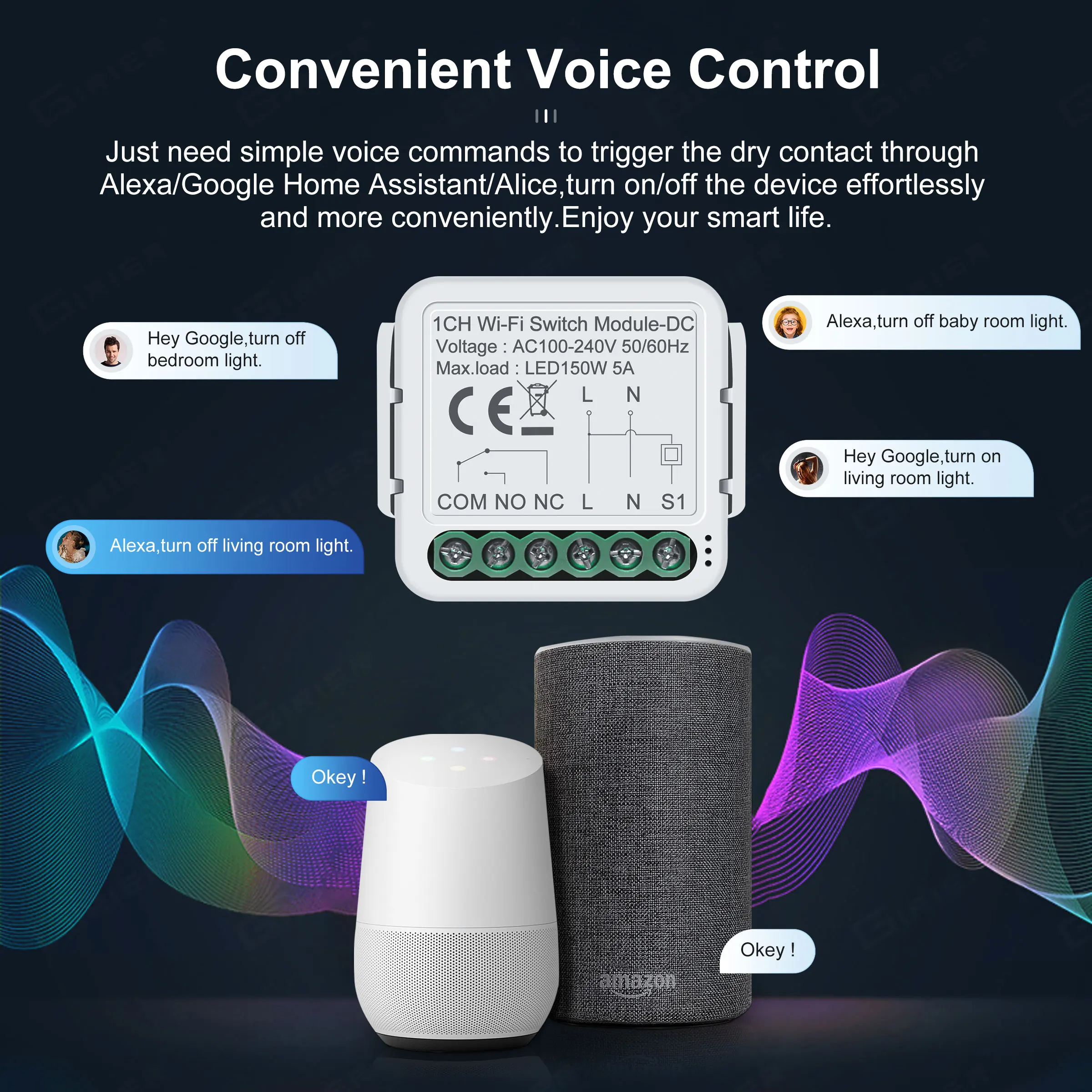 GIRIER Smart Dry Contact WiFi Switch Module Smart Home DIY Breaker Relay DC 12/24V AC 100-240V Compatible with Alexa Google Home