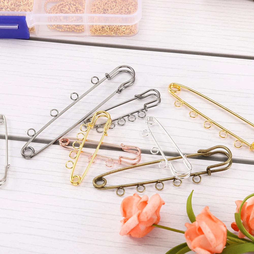 10 pçs/lote Alfinetes de Segurança Broche Base Em Branco Broche Pinos 50/80/90mm Pinos 3/5 Anéis Pin de Jóias para Fazer Jóias Suprimentos Acessórios