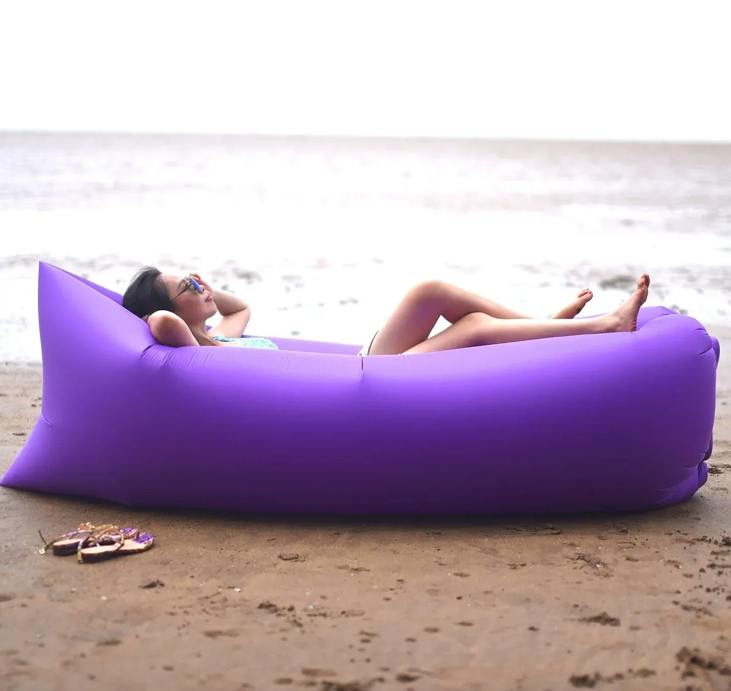 Outdoor Air Lazy Inflatable โซฟาแบบพกพาโซฟา Air ถุงนอนอาหารกลางวันที่นอนเทศกาลดนตรีคอนเสิร์ต Recliner
