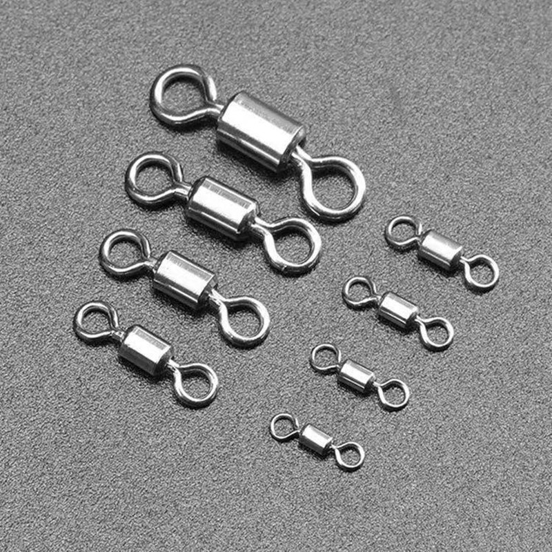 50 stks/partij Vissen Swivel Maten Solid Connector Kogellager Snap Vissen Wartels Rolling Rvs Kralen
