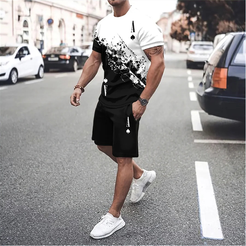 O mais recente conjunto de camiseta e shorts gradiente 3D masculino manga curta O-pescoço top casual e elegante conjunto de roupas esportivas de skate