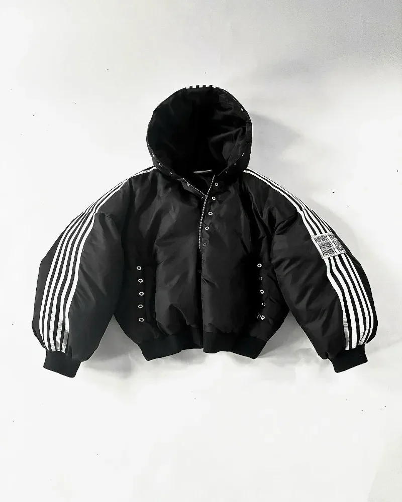 Harajuku rua hip hop listrado solto zíper jaqueta quente algodão-acolchoado jaqueta goth moda personalidade jaqueta para homem e mulher
