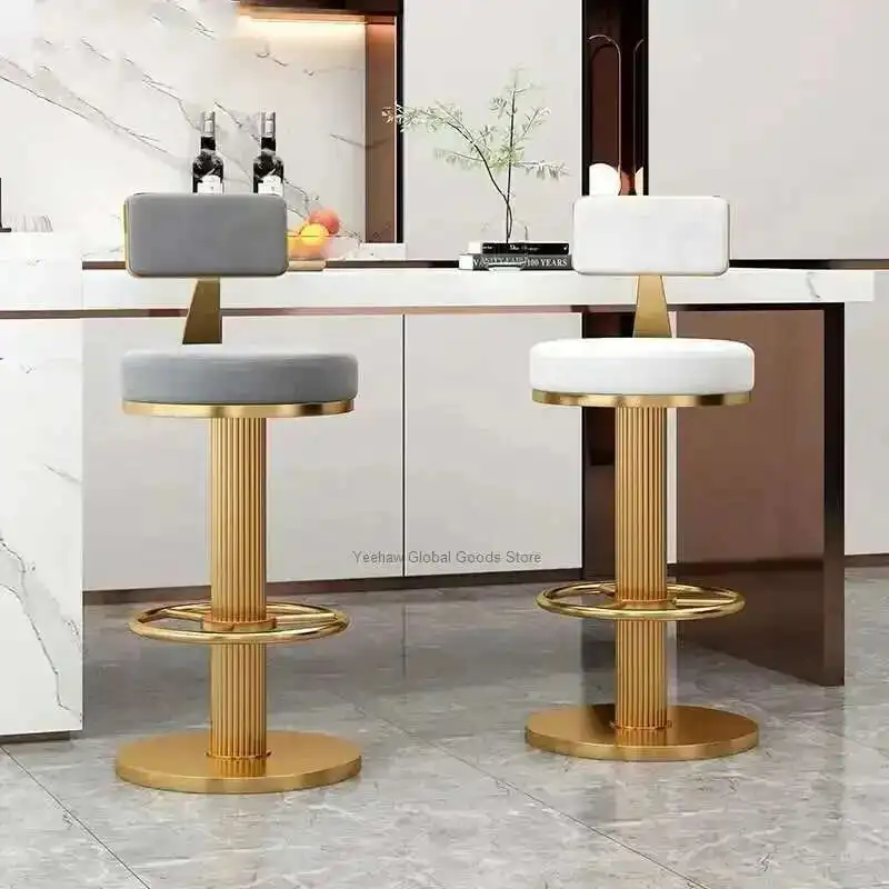 Iron Bar Chair Rotating and Liftable Home Backrest Light Luxury Bar Cashier High Stool Front Desk Home Kitchen Bar Chairs