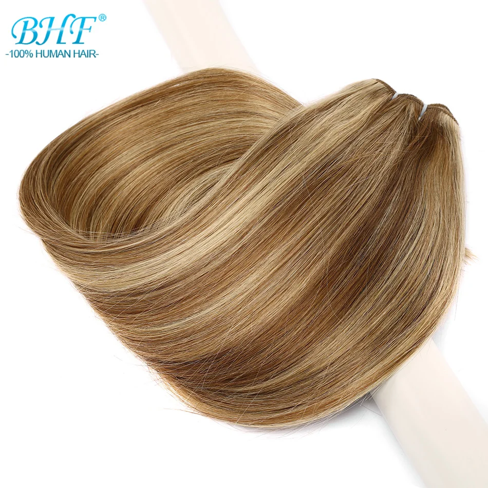ตรงผมมนุษย์ยุโรป Remy มนุษย์ผมสานเย็บ Weft Extensions ผมธรรมชาติสีน้ําตาลสีบลอนด์ 14 "-28 นิ้ว BHF