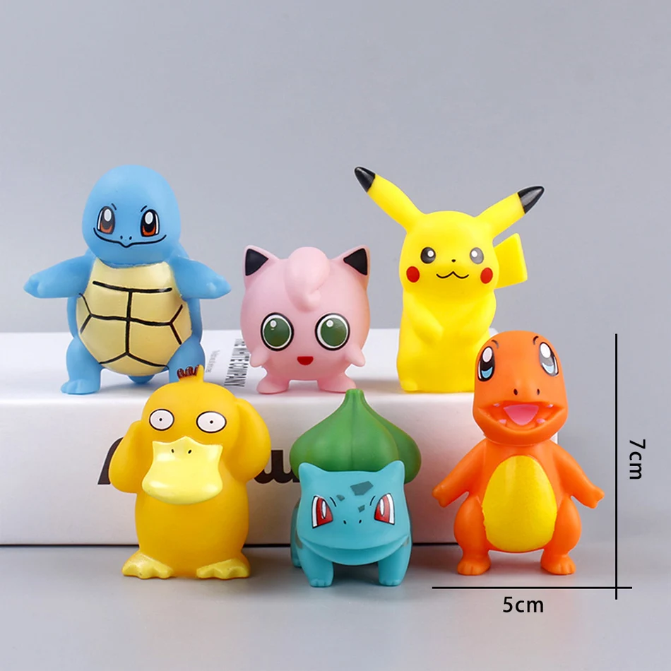 ฟิกเกอร์ตัวการ์ตูน Pikachu Psyduck Squirtle Jigglypuff Bulbasaur Kawaii 6 Type สำหรับเด็กของขวัญสะสม