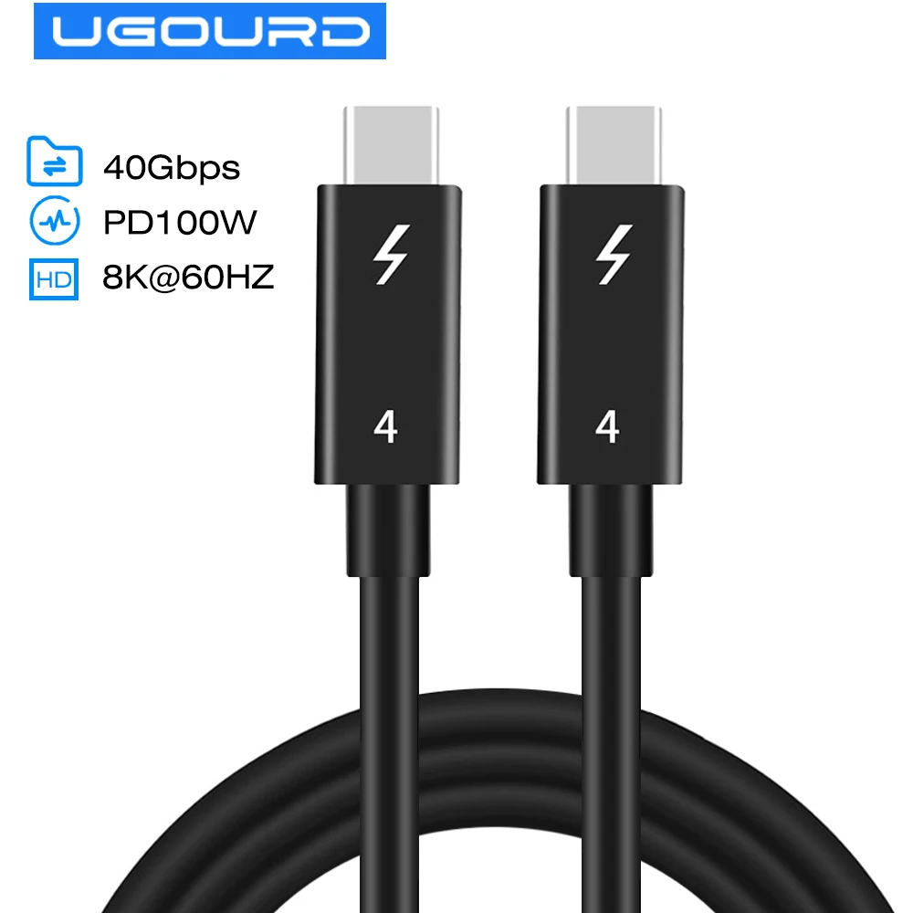 UGOURD 2m Thunderbolt 4 cable coaxial USB4 tipo c a tipo c 40Gbps PD 100W Cable de carga rápida para egpu iPhone Ipad MacBook Air