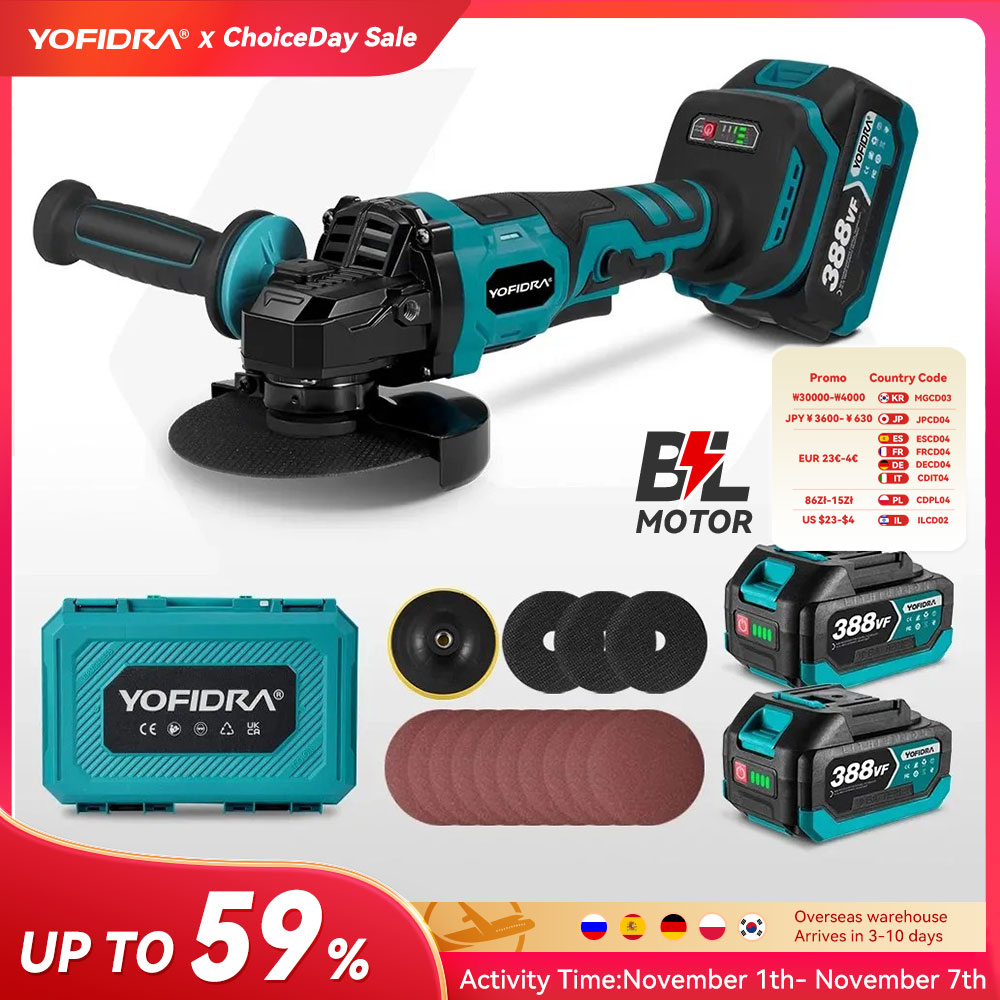 YOFIDRA 125 мм Бесщеточная угловая шлифовальная машина с 3 шестернями, шлифовальный станок, полировка, резка, деревообрабатывающий инструмент для Makita, аккумуляторный штифт 18 В