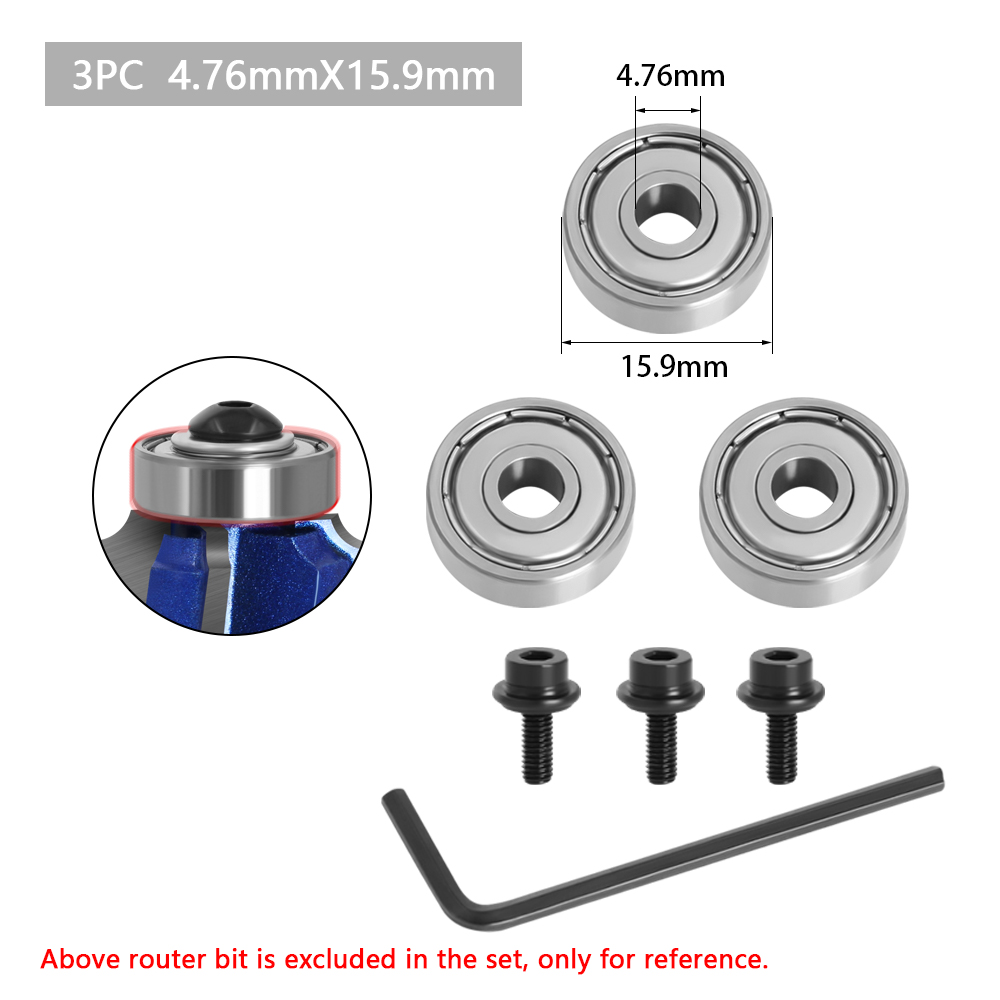 Robustes Stahllager-Zubehörset, passend für Fräserköpfe und Schaft oben montiert 1/2, 3/8, 3/4 Lager- und Anschlagring