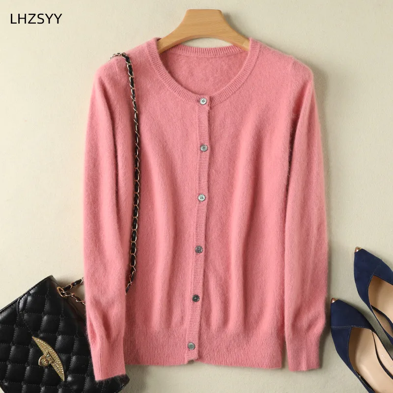 Áo Cardigan Nữ Size Lớn Ấm Chồn Nguyên Chất Cashmere Áo Len Cổ Tròn Áo Khoác Form RộNg Nữ Áo Len Nữ Áo Chắc Chắn Đan Dây Cổ Tim