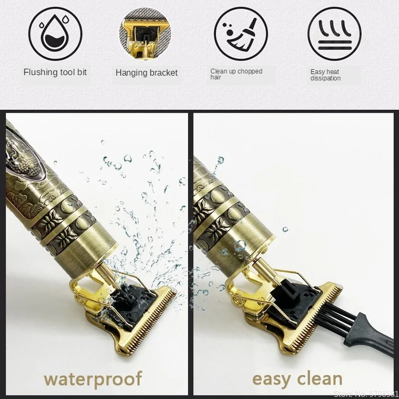 OHS T9 Vintage ช่างทําผมไฟฟ้าน้ํามันหัวโกน Pusher แกะสลัก Clipper ตัดผม Precision Trimmer สําหรับ Men Care