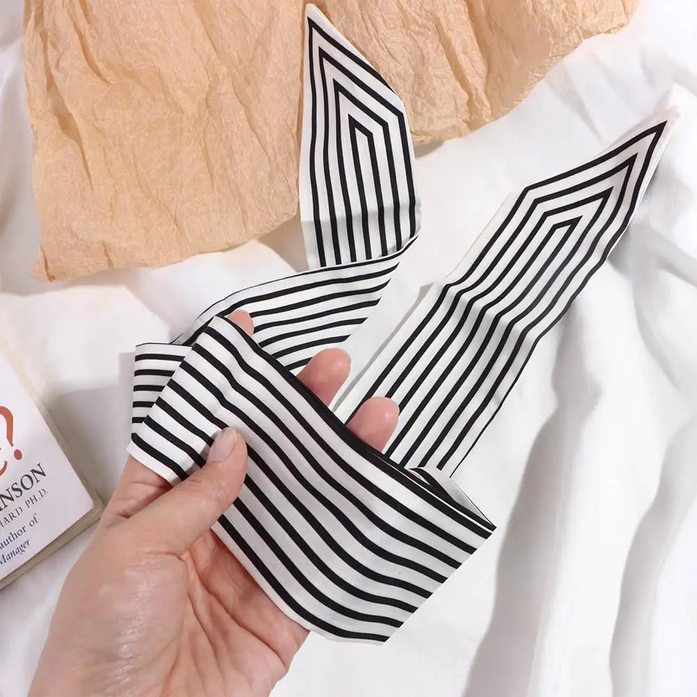 Pañuelo a rayas francés para mujer, chal, cinta para la cabeza, bufanda estampada, bufanda larga pequeña, bufanda de seda, bufandas de estilo coreano