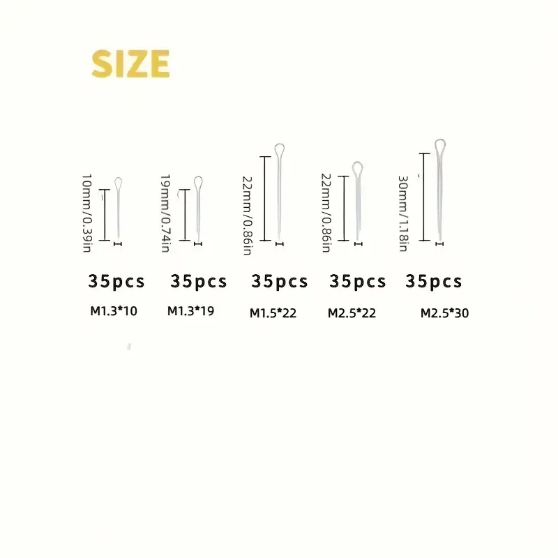 175 Stück Splitter Split Pins Splitter Befestigungen verschiedene Größen verzinkter Stahl Hard Case Link Split Splint Pin hohe Qualität
