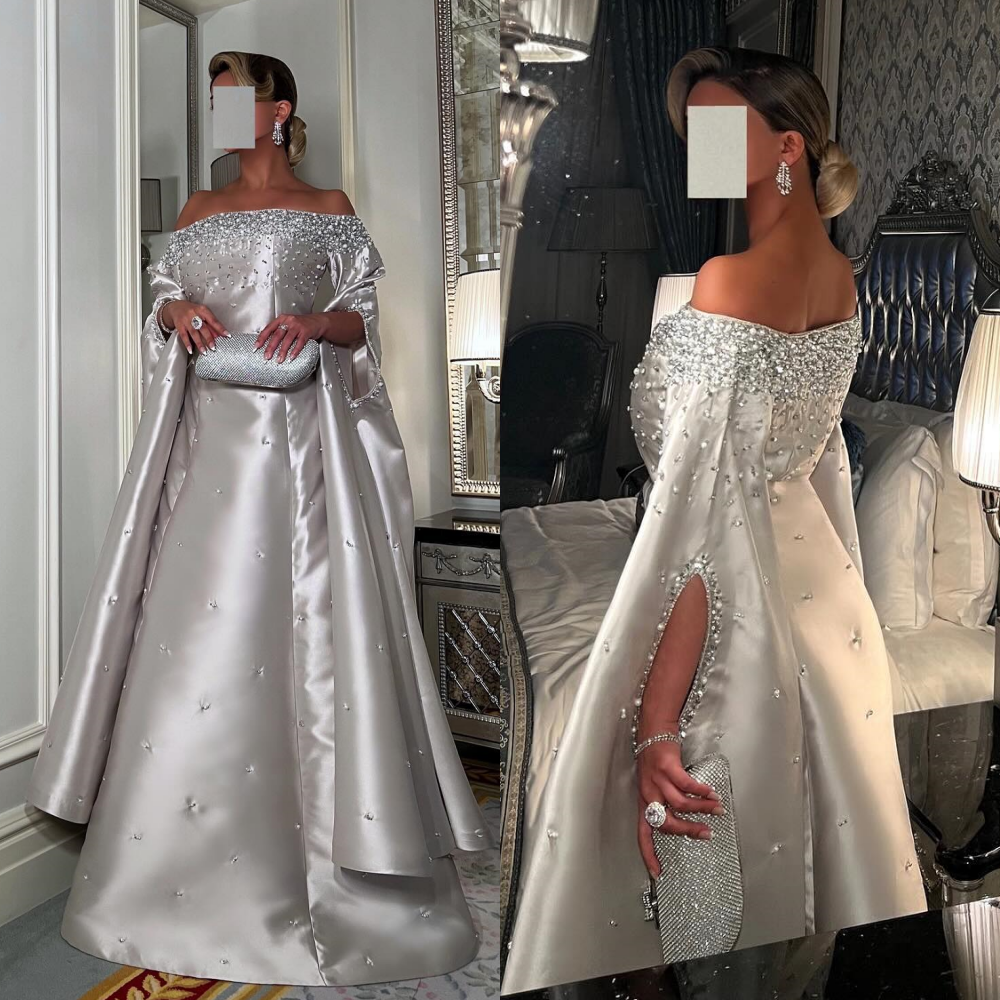 ที่กําหนดเอง Jiayigong ประดับด้วยลูกปัด Draped Homecoming A-Line Off-the-shoulder Bespoke โอกาสชุดยาวชุดซาอุดีอาระเบีย