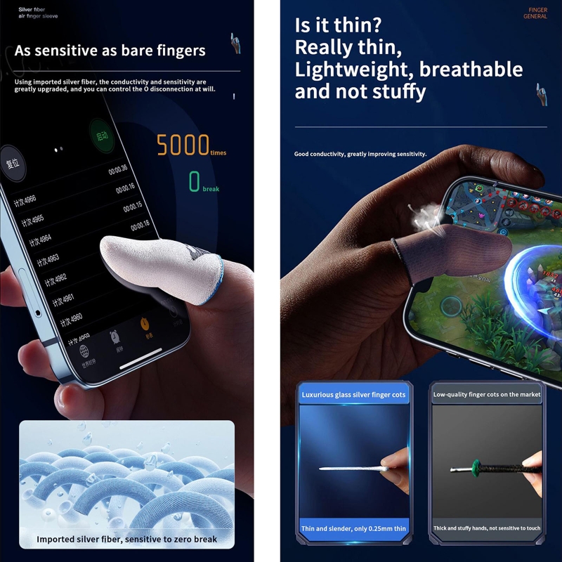 1 paio di maniche per le dita del giocatore fodere per le dita del giocatore antisudore manicotto per le dita del Touch Screen per il gioco Mobile