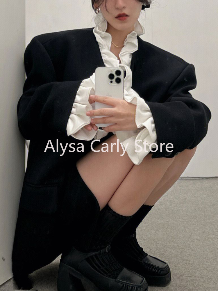 Blazer informal de diseño elegante para mujer, abrigo cálido de moda con borde de hongo, ropa de calle Vintage, ropa de abrigo de invierno, nuevo