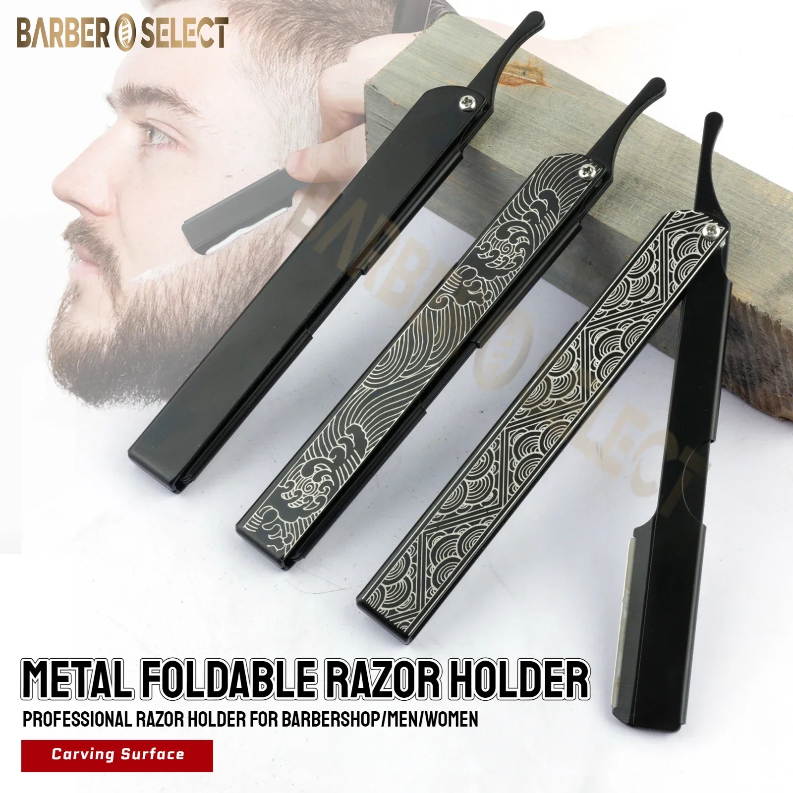 Nuevo tipo de maquinilla de afeitar profesional para hombres, maquinilla de afeitar plegable de aleación de aluminio, maquinilla de afeitar de seguridad, soporte para cuchillos, herramientas de depilación de peluquero