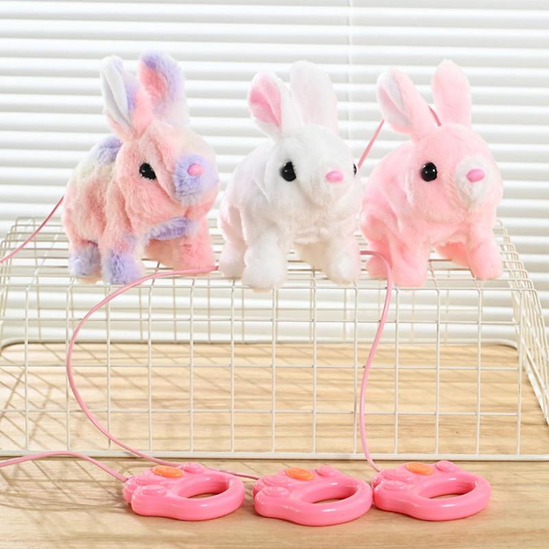 Moving Bunny Toy Stuffed Animal Toy Electronic Animated Rabbit Walking Toy Interactive Walking Animal Toy With Sounds/Rope For