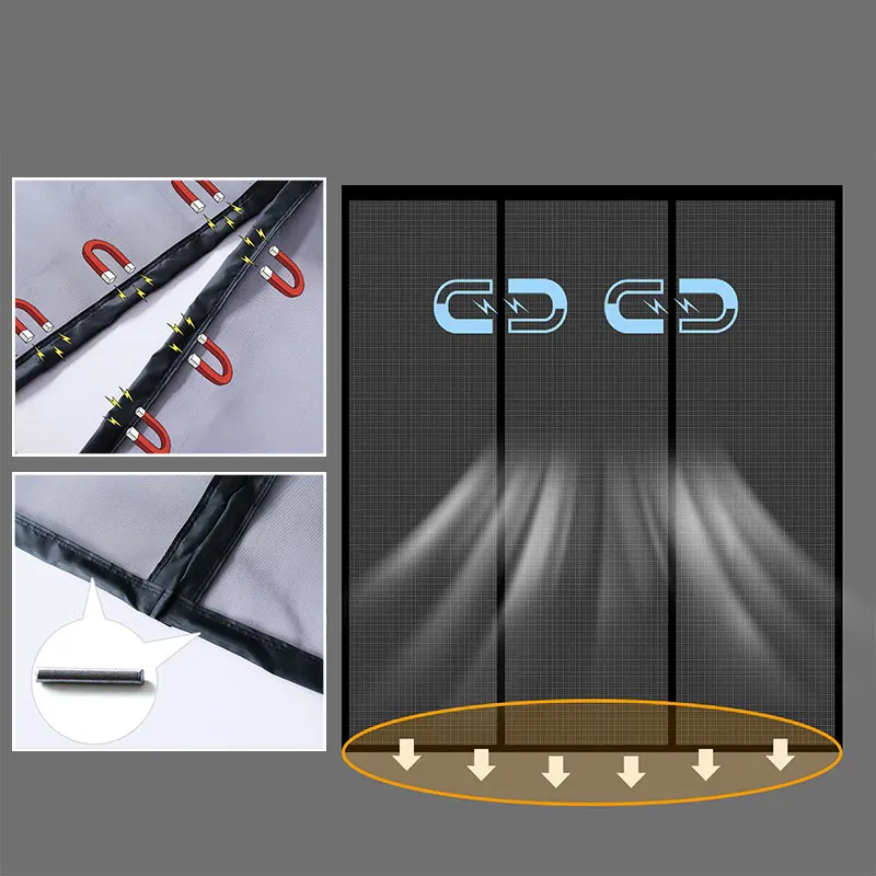 Black Magnetic Door Screen Mosquito Net Customized Size Invisible Mesh Summer Insect Proof Net Automatic Closing Door Curtain