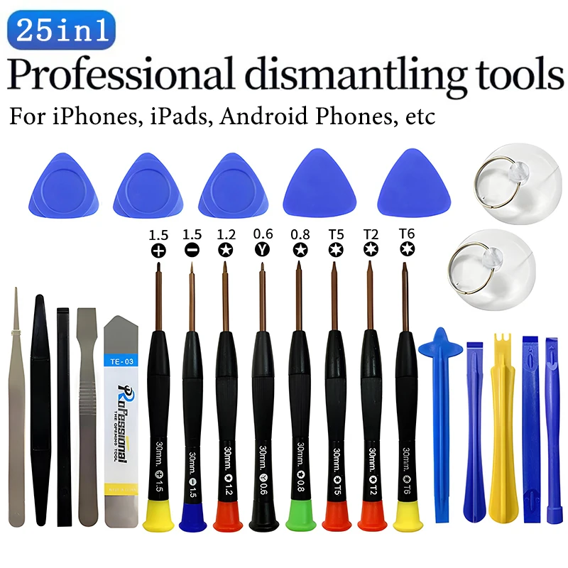 25In1 โทรศัพท์แล็ปท็อปมัลติฟังก์ชั่เครื่องมือถอดชิ้นส่วนสำหรับ iPhone Samsung Xiaomi Redmi ซ่อมชุดเครื่องมือไขควงชุดบำรุงรักษา