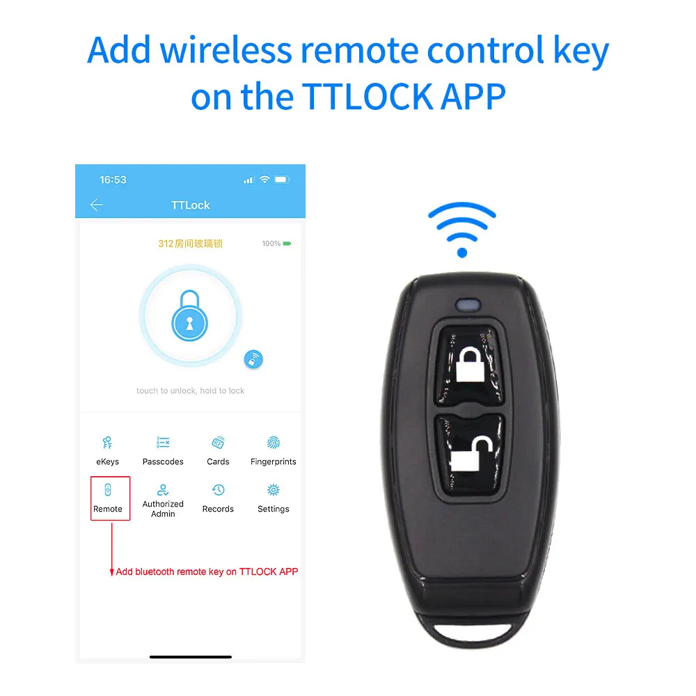 TTlock Remote Control Key Fob R1 2.4GHz Wireless for Smart Lock Door Access Universal to TTLock TTHotel App Remote Controller