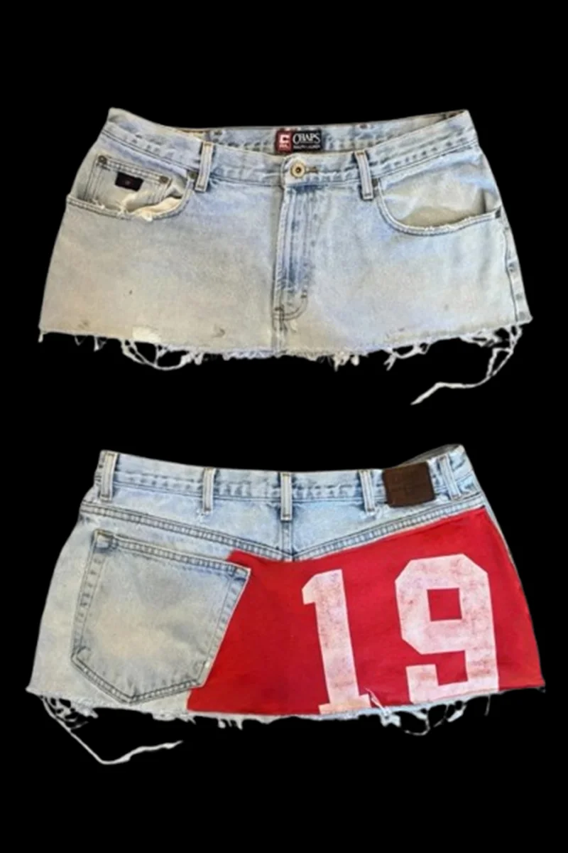 Falda corta con apliques estampados denim gótico street hip hop harajuku vintage cintura alta y2k mini falda sexy suelta casual para mujer