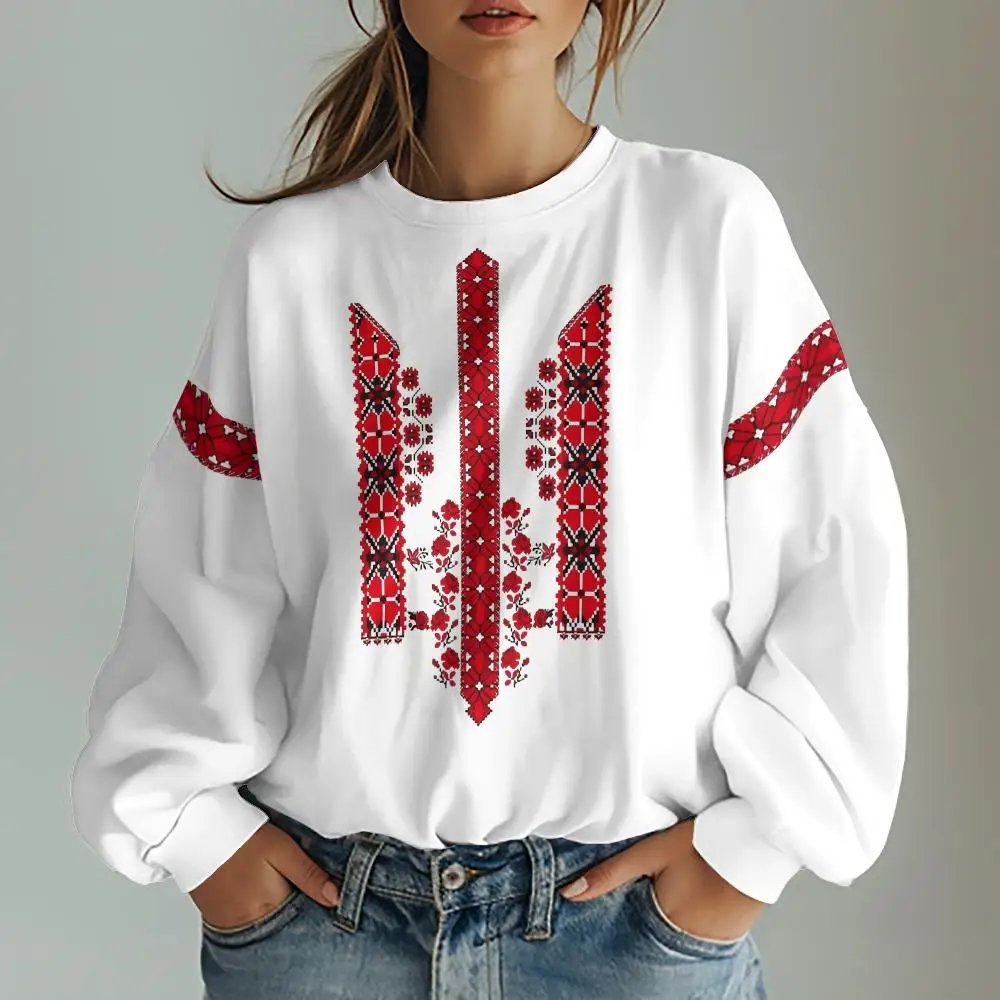 Sudaderas con estampado gráfico tradicional ucraniano para mujer, sudaderas con capucha de gran tamaño, ropa de manga larga para mujer, sudaderas informales