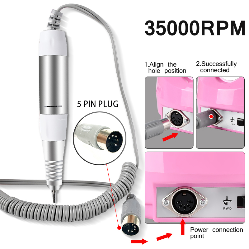 LNWPYH 35000rpm 5 Pins ปลั๊กเครื่องเจาะเล็บไฟฟ้า Handpiece Pedicure เปลี่ยนปากกาเล็บเครื่องมือความงามอุปกรณ์เสริม