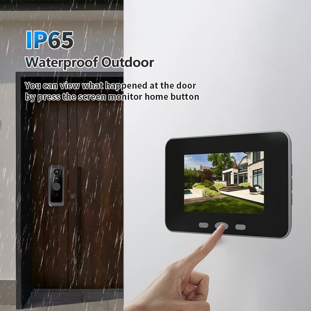 2,4 Ghz Draadloze Video Deurbel IP65 Buitenbewaking Tweeweg Audio Intercom Deurcamera PIR Bewegingsdetectie 4 'IPS Scherm