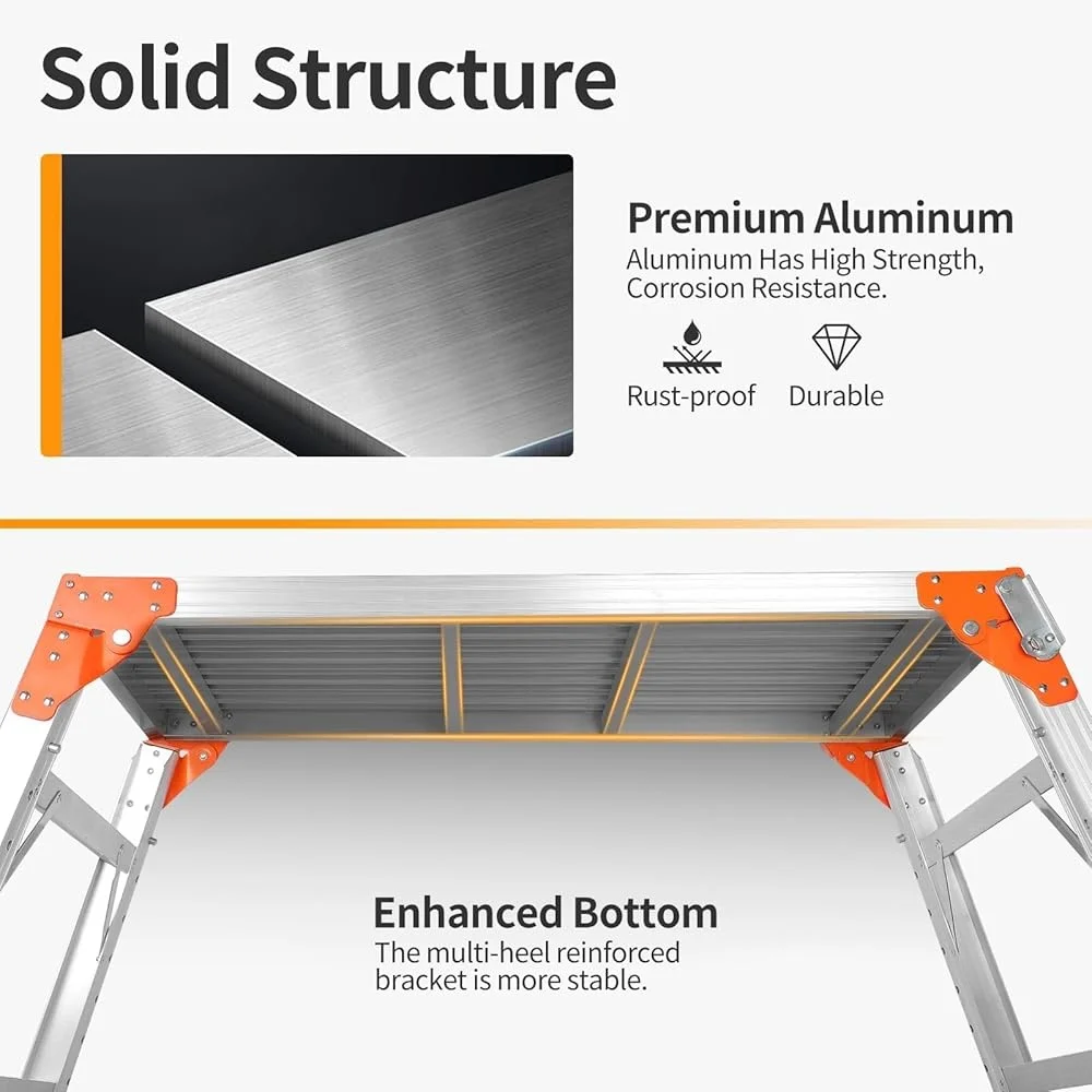 Multifunctional Adjustable Aluminum Work Platform Folding Ladder Non-Slip Scaffolding Safe Durable Lock Portable Indoor Outdoor