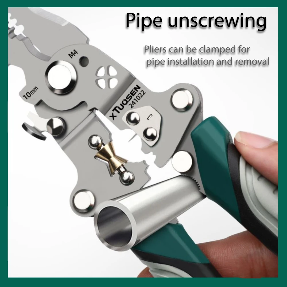 Heavy-duty multifunctional wire stripper, foldable, with stripping, crimping, cutting and twisting functions