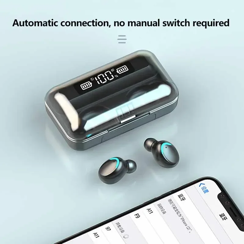 Auriculares Bluetooth inalámbricos F9 TWS: auriculares para juegos con pantalla digital y estuche de carga de gran capacidad