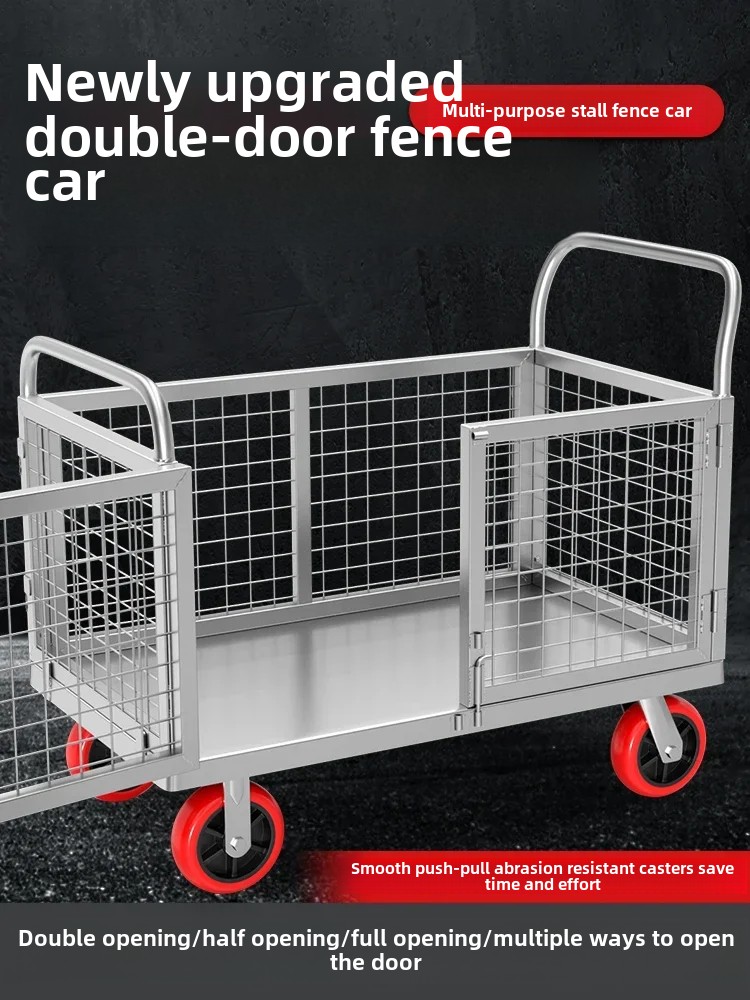 Hand Cart Handling Vehicle, Silent Folding Small , Cargo Pulling With Fence, Trailer, Stall Setting,