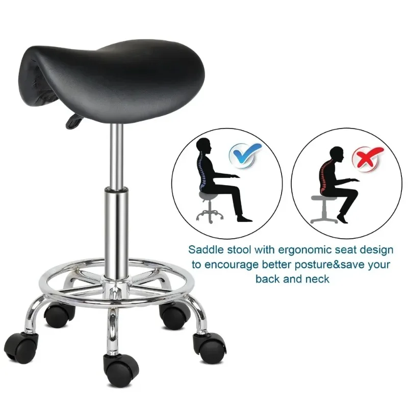 Rotating Saddle Stool Black Bar Stool for Pet Grooming Table Adjustable Height