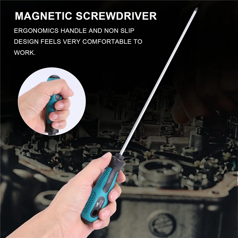 Flat Blade Screwdriver com borracha Handle, Long Slotted e Phillips Screwdriver, magnético, 12 in, 2 Packs