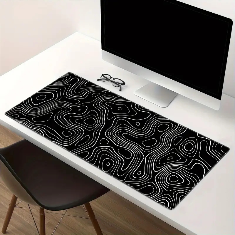 Tappetino per mouse da gioco esteso di grandi dimensioni con base in gomma antiscivolo, design topografico, per supporto tastiera e mouse da scrivania completi